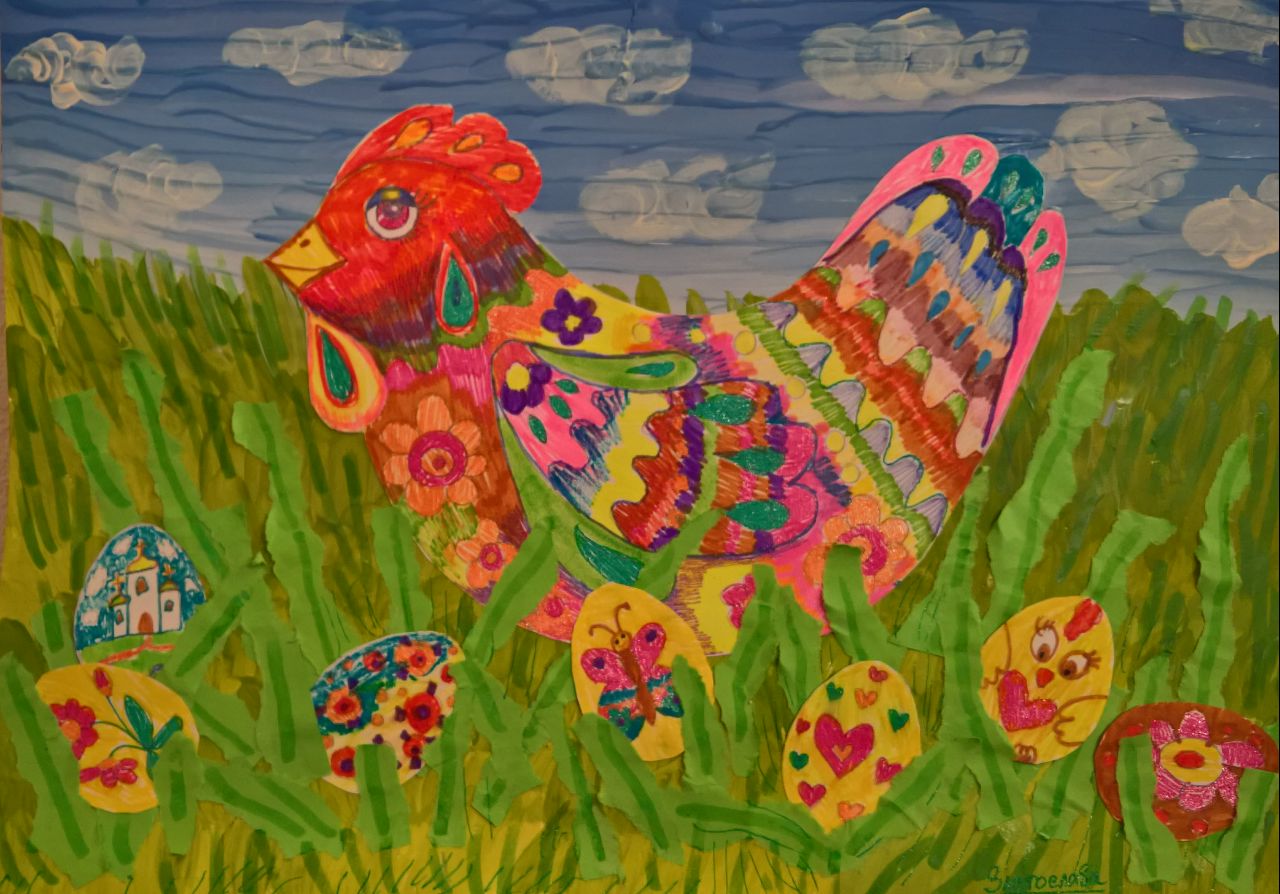 Декоративный детский рисунок к Пасхе